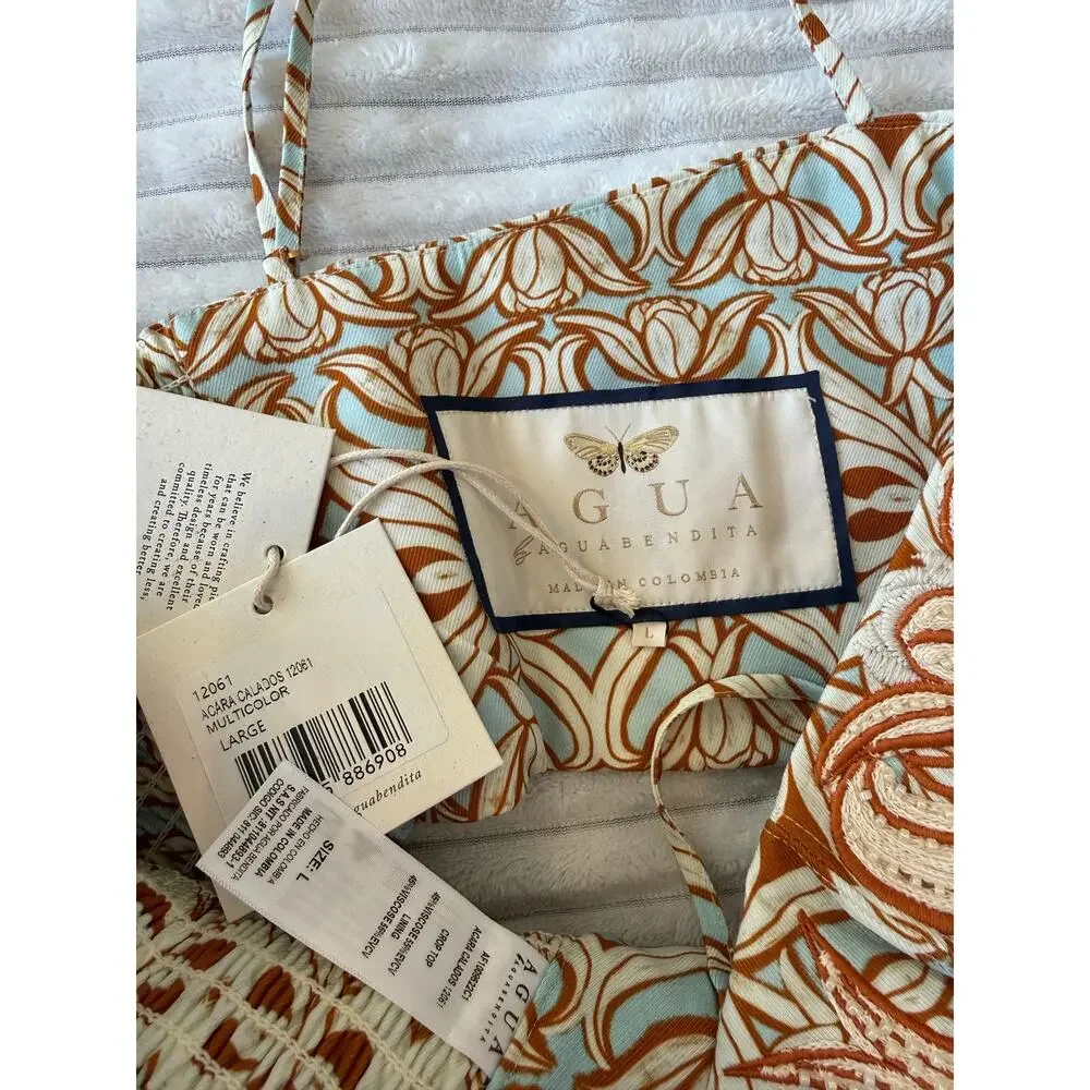 Agua by Agua Bendita NWT Calados Skirt Crop Top Set Large Macadamia Acara - Picture 12 of 16